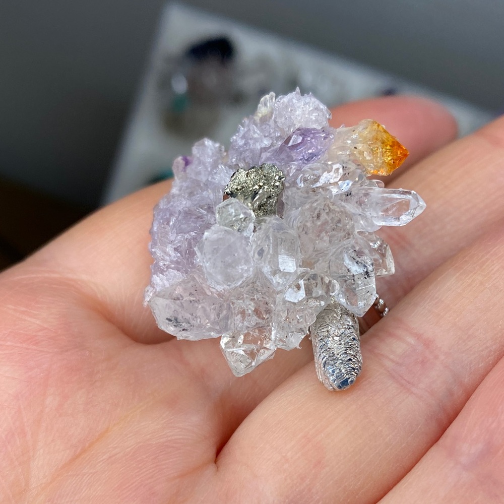 Lavender Crystal Cluster Statement Ring - Natural… - image 3